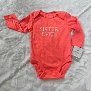 Carter's Peach Long Sleeve Onesie Bodysuit "Best Sister Ever" 6 Months NWT